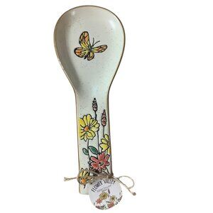 Butterfly & Flower Spoon Rest Flower Valley Spectrum Designs NEW Ceramic